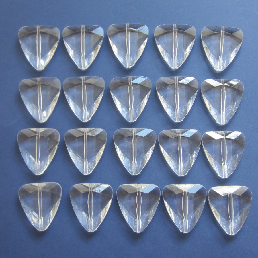 20 Large Clear Heart Pendants, Beads for Jewellery Making etc.