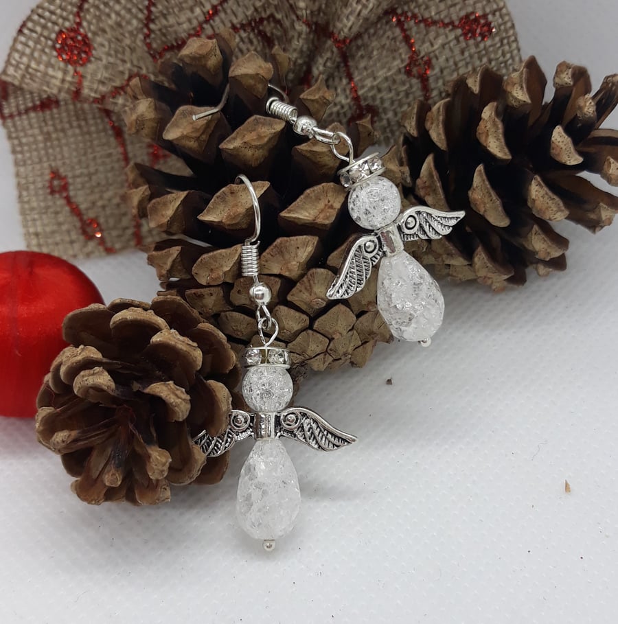 CHE03 Festive Christmas crackle glass Angel drops