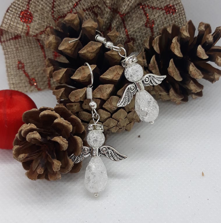 CHE03 Festive Christmas crackle glass Angel drops