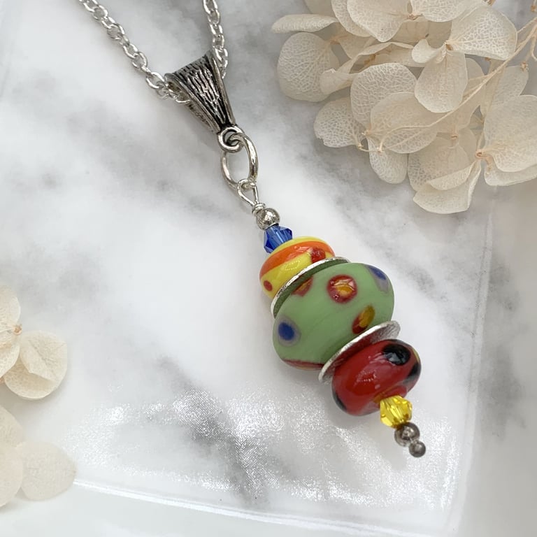 Boho Lampwork Glass and Silver Pendant