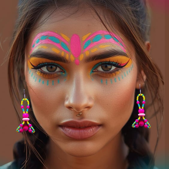 Bright, Colourful Statement Earrings, beaded with neon pink glass beads