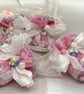 Set of 4 Pink Shabby Chic Christmas Baubles with Lace and Roses