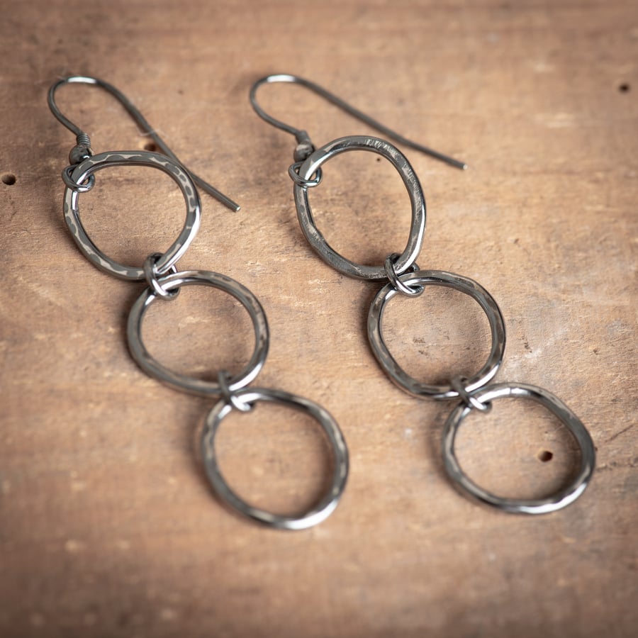 Organic Circles Oxidised Sterling Silver Earrings