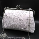Wedding clutch bag, white or light blush pink overlaid with white corded lace 