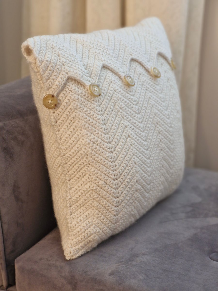 Pure wool crocheted cushion cover , for a  13 inch square cushion pad (supplied)