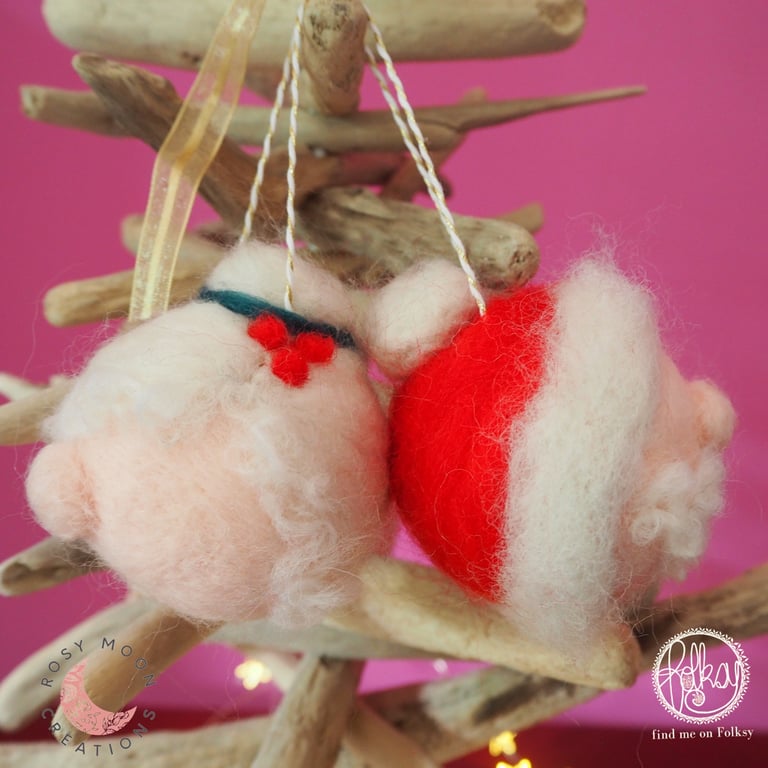 Santa & Mrs. Claus Handfelted Christmas Baubles 