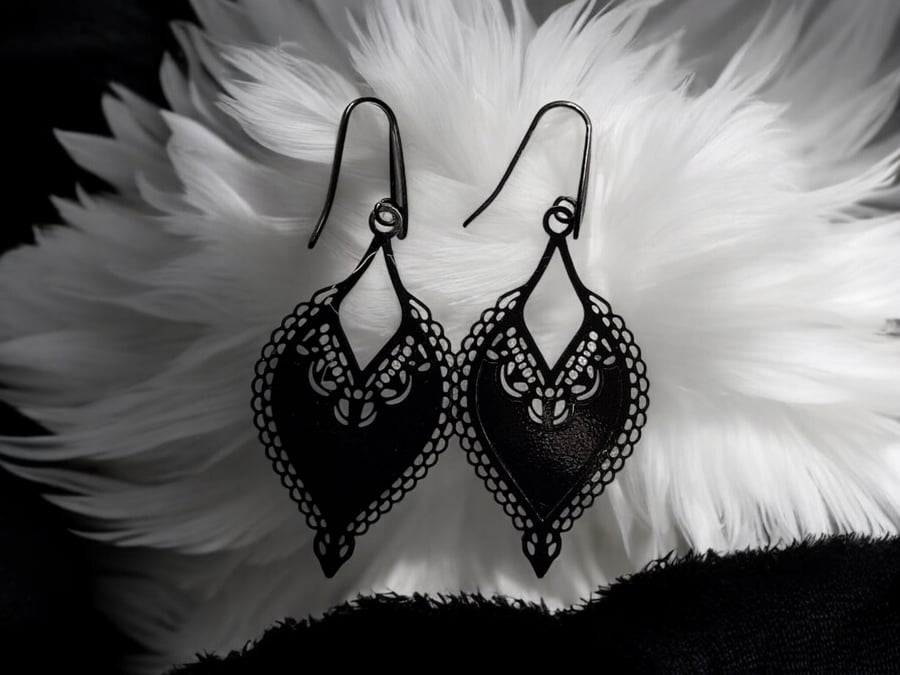 Black Filigree Drop Earrings: Boho jewellery, Gothic jewellery