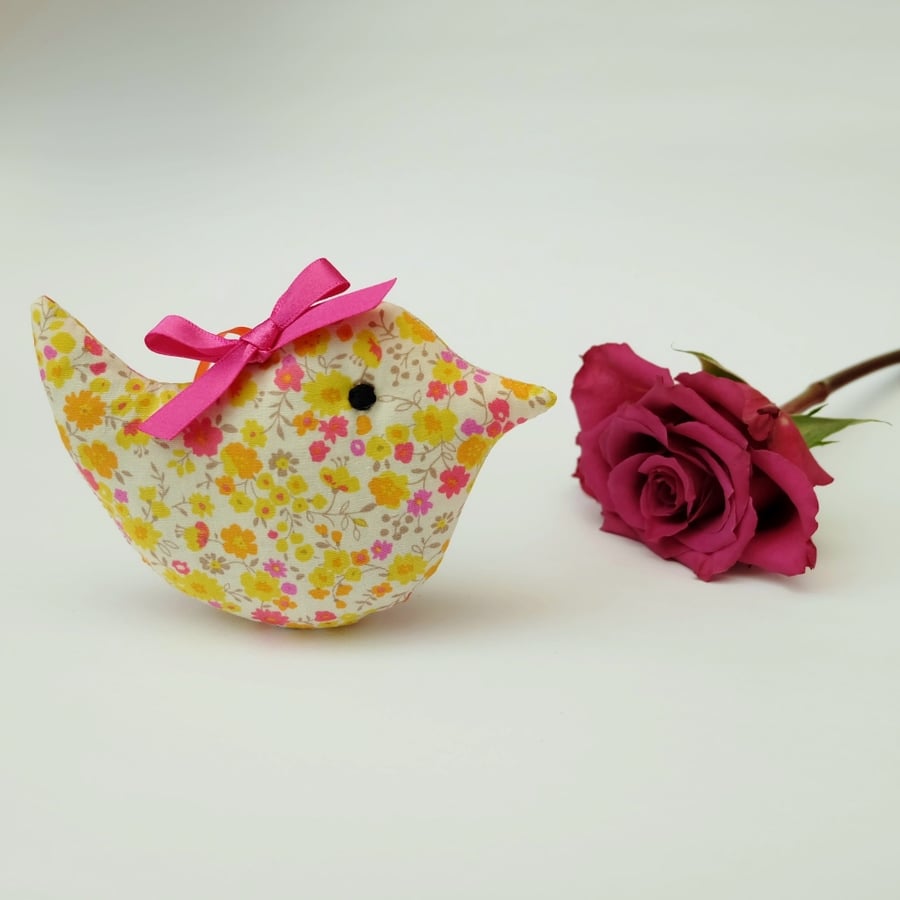 SALE Little Lavender Sachet Bird, Yellow Ditsy Floral Fabric Scented Birdy 