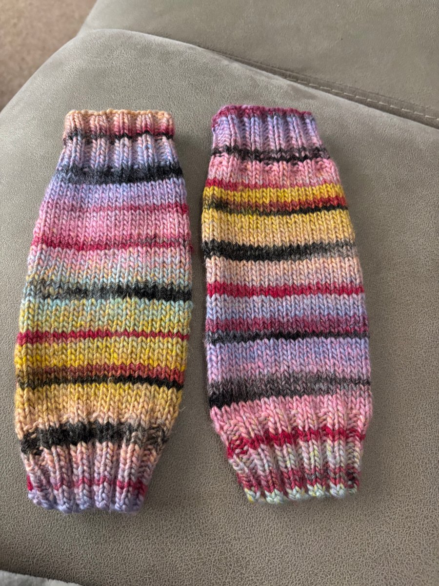Hand Knitted Striped Fingerless Wrist Warmers