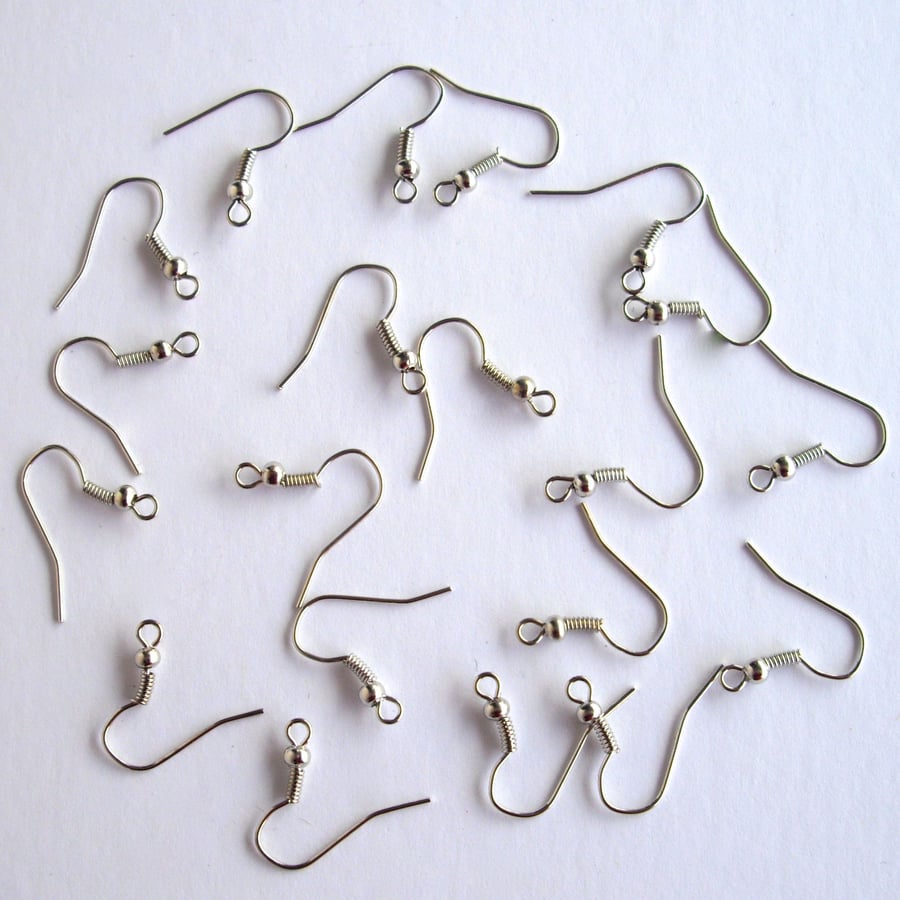 20 Silver Plated Earring Wires (10 pairs)