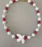 Handmade White and Red Natural Stone Necklace with Starfish Focal Bead