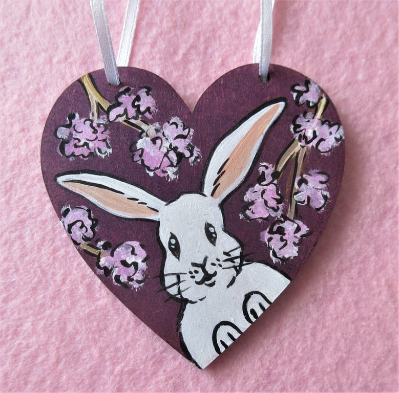 Bunny and Cherry Blossom Bunny Rabbit Hanging Heart Home Decoration