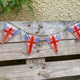 Fused Glass Union Jack Bunting - Jubilee Celebrations 