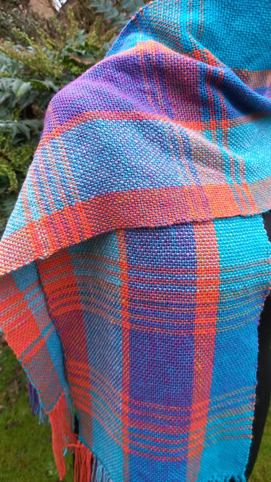 Handwoven Striped Cotton Blend Scarf, Tassel Fringe