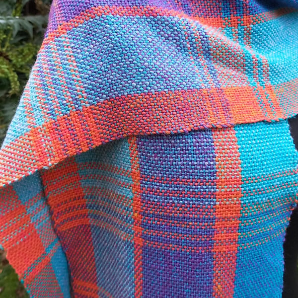 Handwoven Striped Cotton Blend Scarf, Tassel Fringe