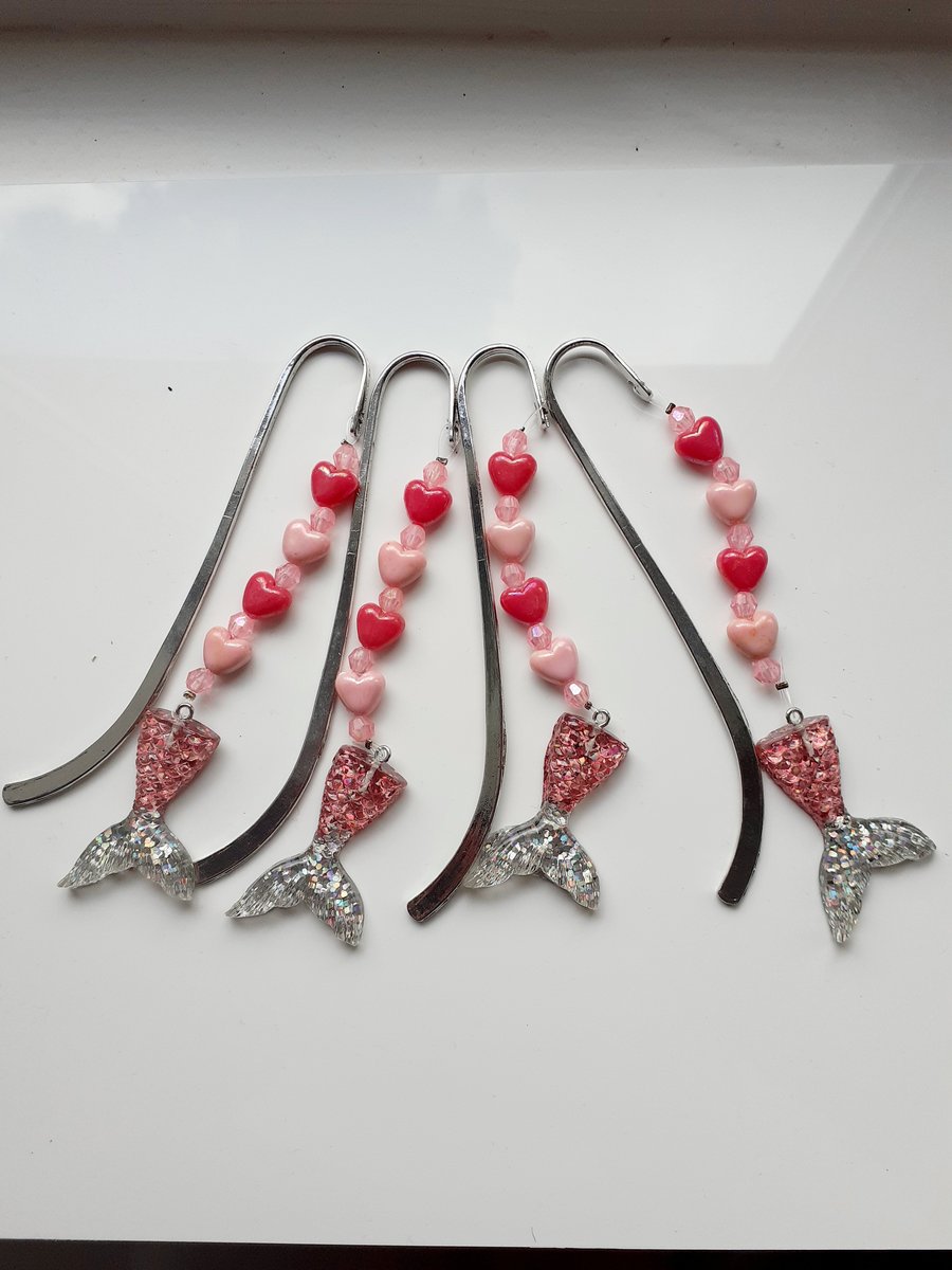 Mermaid tail bookmark, heart bookmark