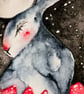 Mounted Original Hare Rabbit under the Moon with Mushrooms Watercolour  - Image 3