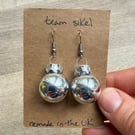 Distressed Silver Plastic Bauble Earrings - Upcycled Festive Jewellery