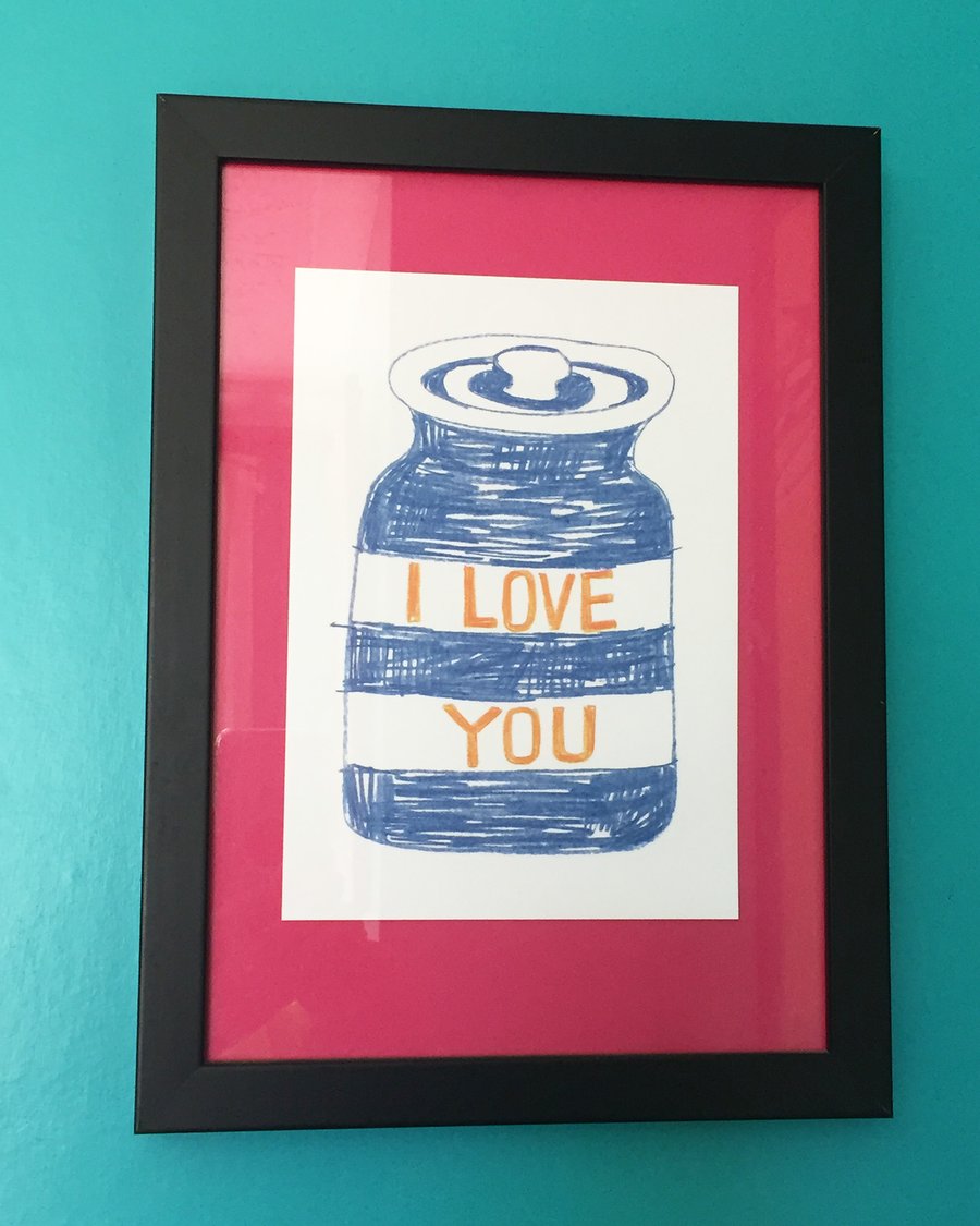 I Love You A5 Print Cornishware inspired illustration by Jo Brown