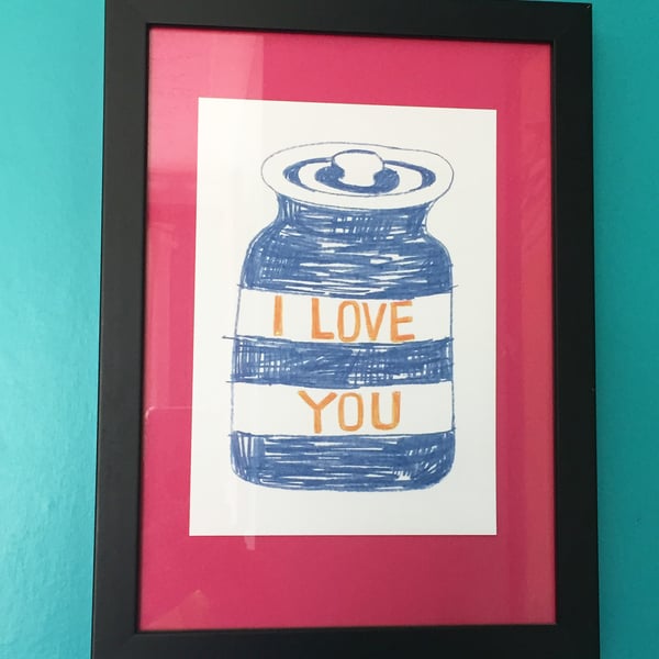 I Love You A5 Print Cornishware inspired illustration by Jo Brown