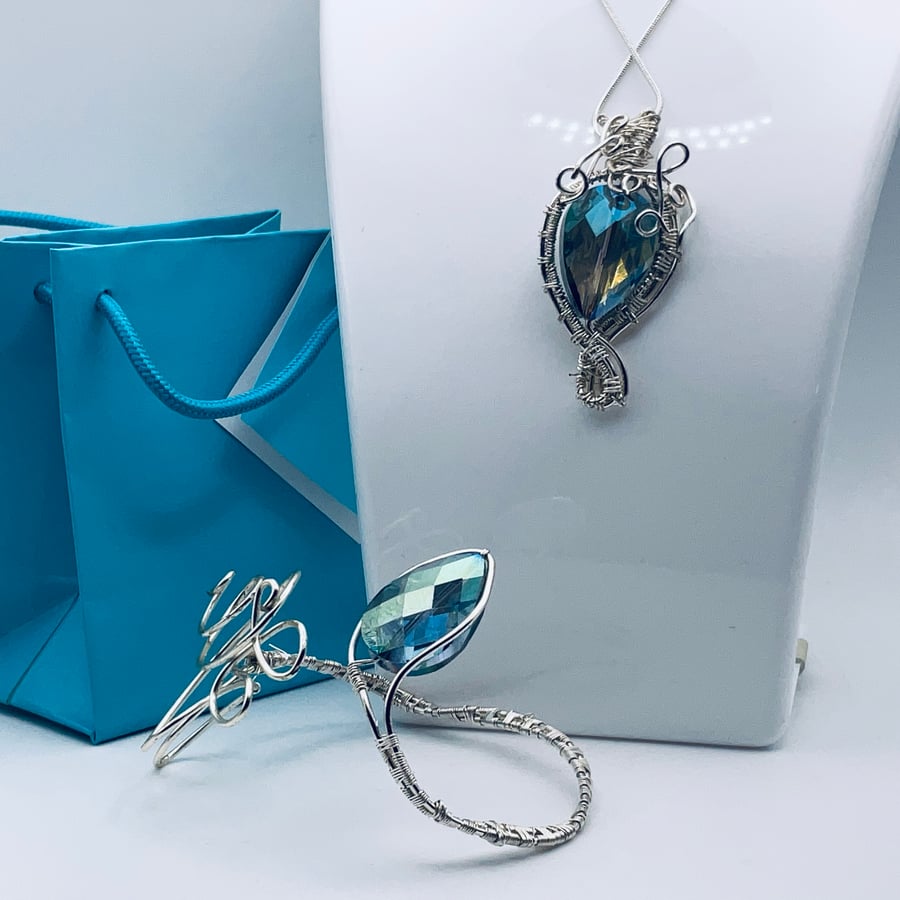 Preciosa crystal glass pale blue pendant - Folksy