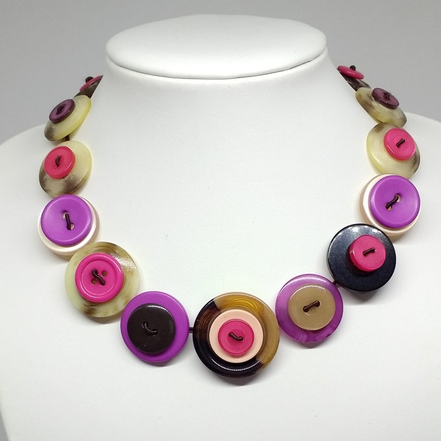 Yummy Brown and Pink Fancy Button Necklace