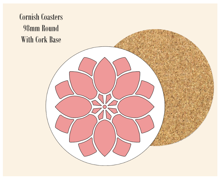 Red Abstract Flower  Coaster 9.8cm Round With Cork Base.- Design 3