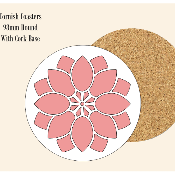Red Abstract Flower  Coaster 9.8cm Round With Cork Base.- Design 3