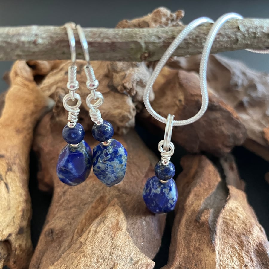Stunning Handmade Sodalite & Lapis Lazuli Pendant and Earrings Gift Set