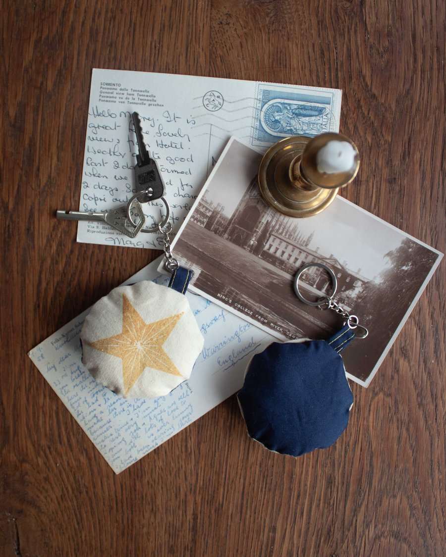 Vintage Five-pointed star  Handprinted Keyring