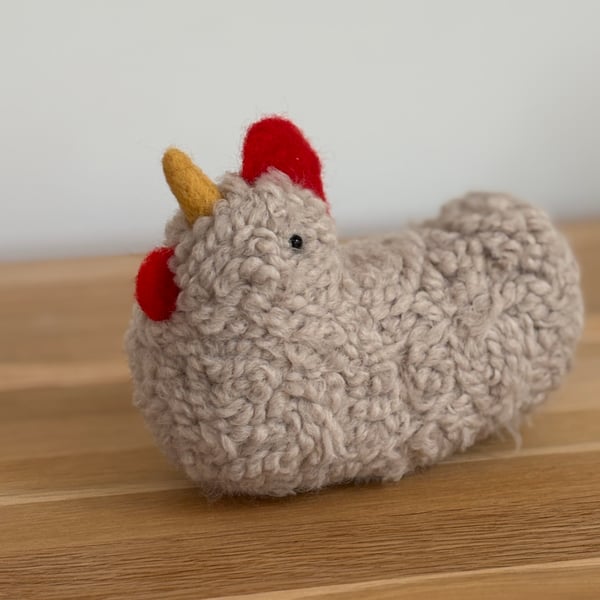 Needle felt fluffy wool chicken. Stands 10cm tall