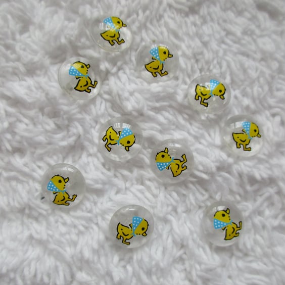 10 Clear Shank Buttons with Duck Print Buttons