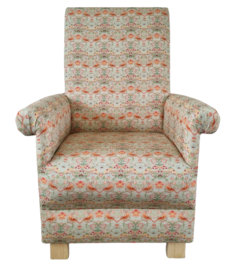 Adult Armchair William Morris Strawberry Thief Linen Fabric Chair Birds Accent