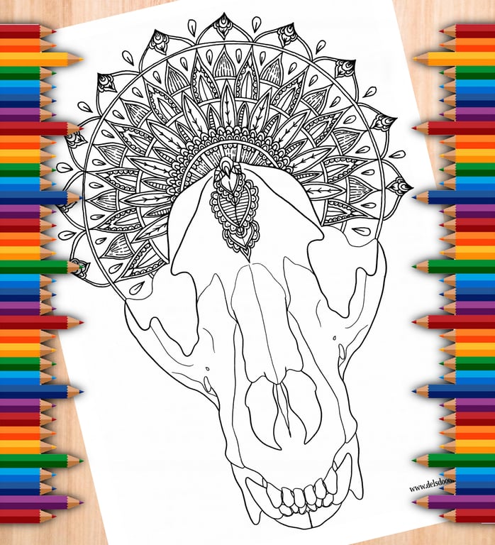 Digital Colouring Pack - Decorative Skulls