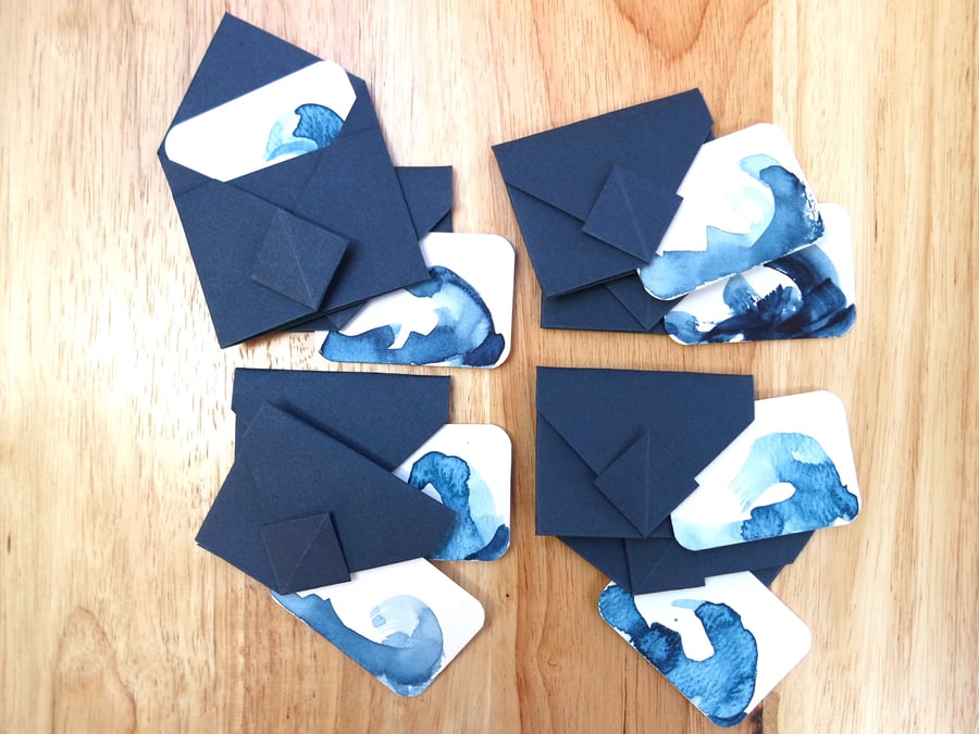 Mini Origami Envelope Box Set 8 - Ocean Watercolour Indigo 