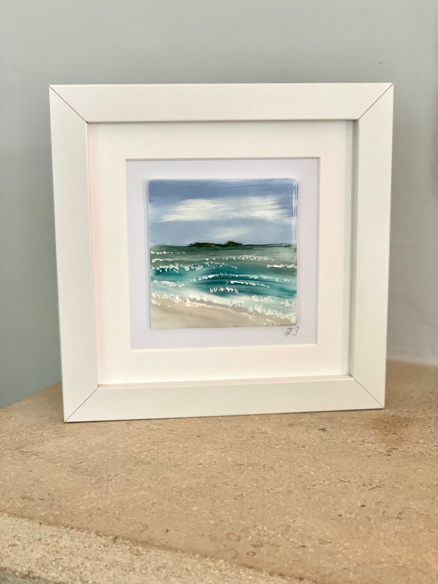Hand painted enamel fused glass seascape
