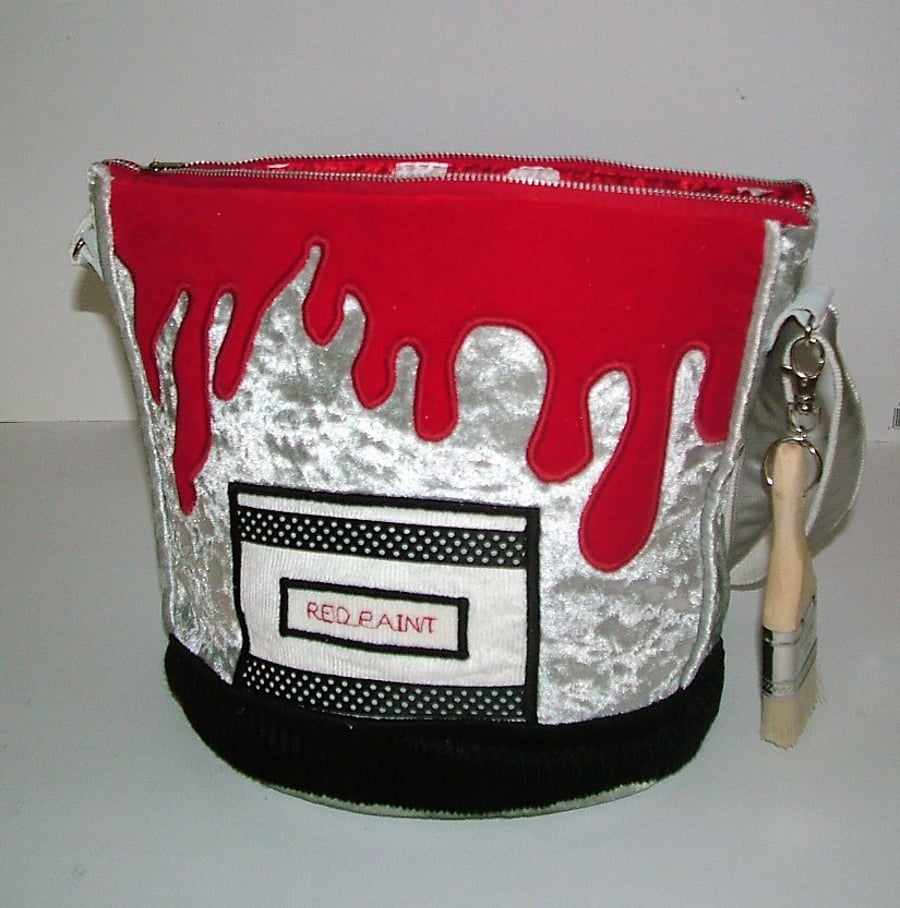 Red and silver paint pot Handbag