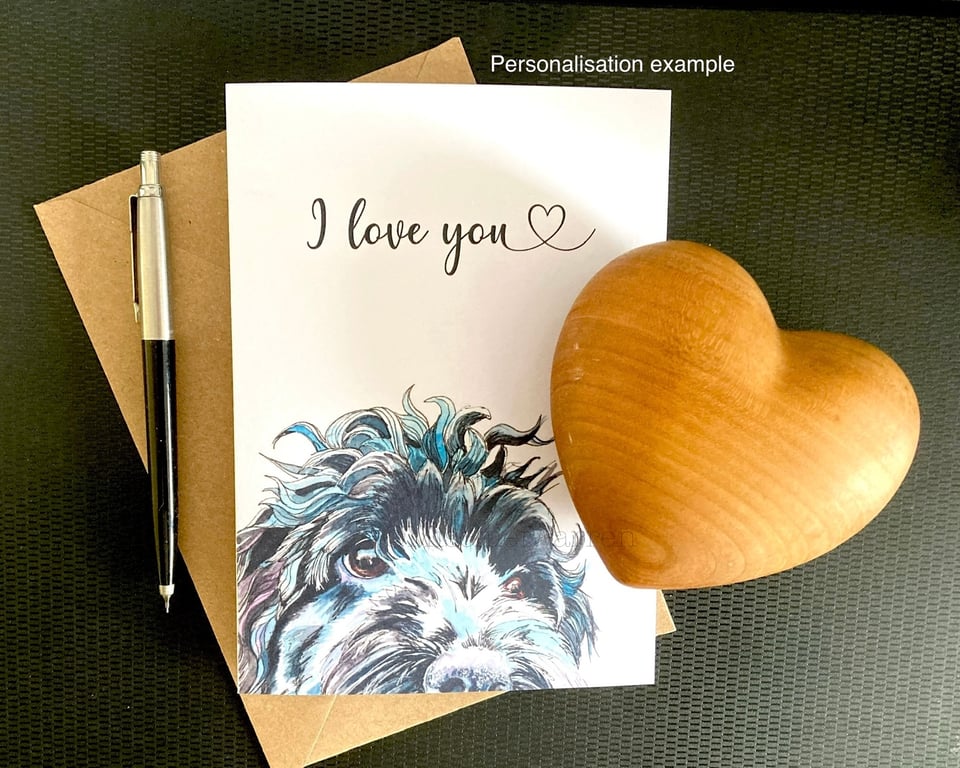 Black Cockapoo Card; Personalised for any occasion