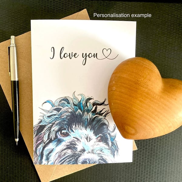 Black Cockapoo Card; Personalised for any occasion