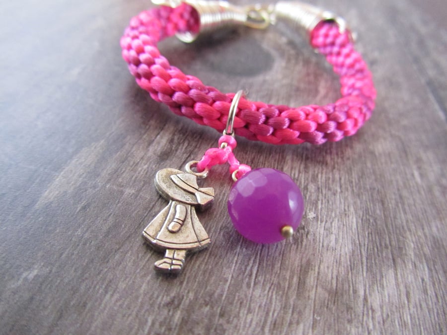 Pink Kumihimo Charm Bracelet,  Pink Charm Bracelet