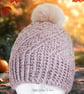 Crochet hat, beanie. Oatmeal, brown marl ladies swirl pom pom hat. Ladies hat. - Image 5