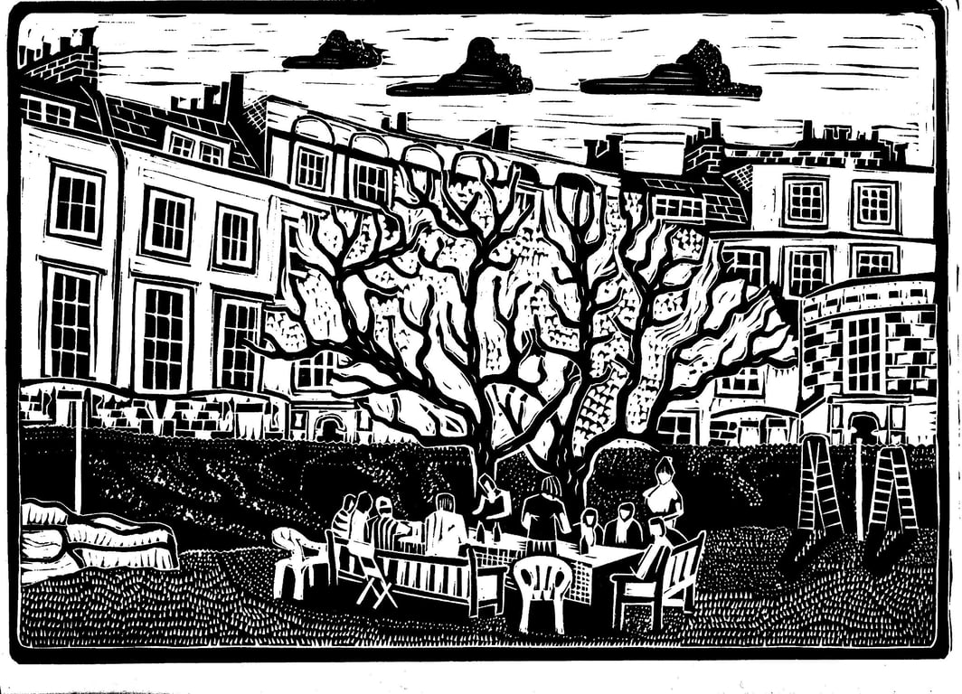 Linocut print commission.