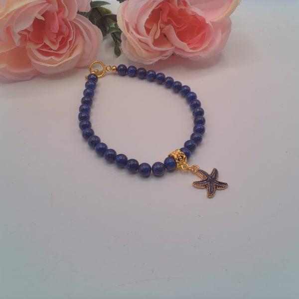 Beaded Bracelet with an Enamelled Shell Charm, Gift for Her, Bracelet, Sea Shell