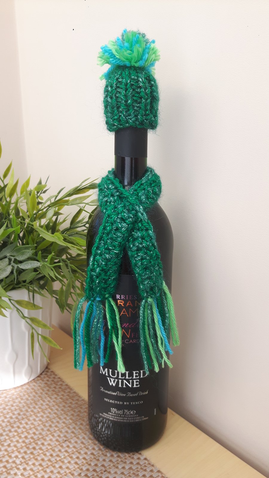 Green Shimmer Wine Bottle Hat & Scarf