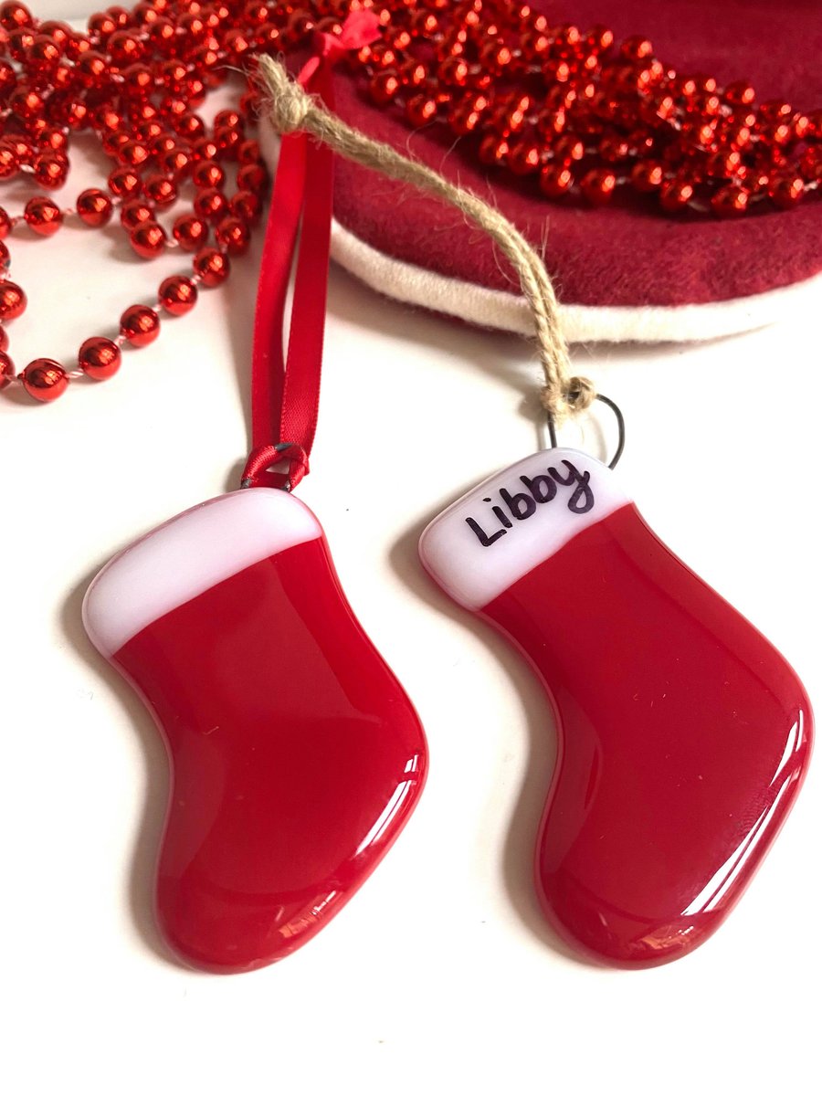 Fused Glass Christmas Stocking Hanging Decoration