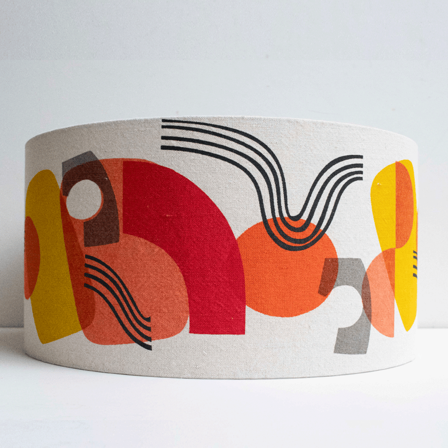 SECONDS SALE - Hand printed 40cm diameter  lampshade. Orange, Red, Yellow