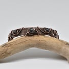 Lavakite and Copper Wire Wrapped and Woven Cuff Style Bracelet