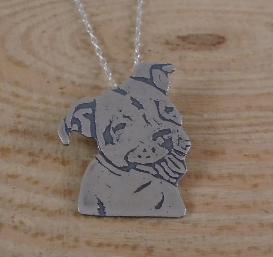 Sterling Silver Etched Staffie Necklace