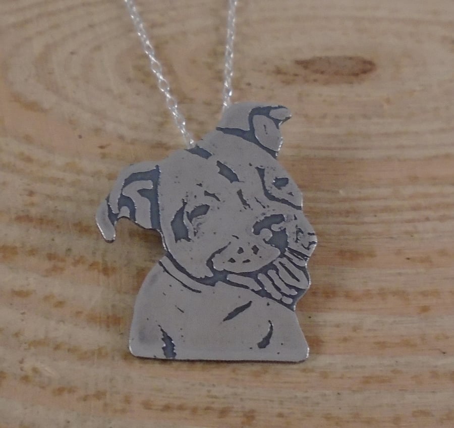 Sterling Silver Etched Staffie Necklace