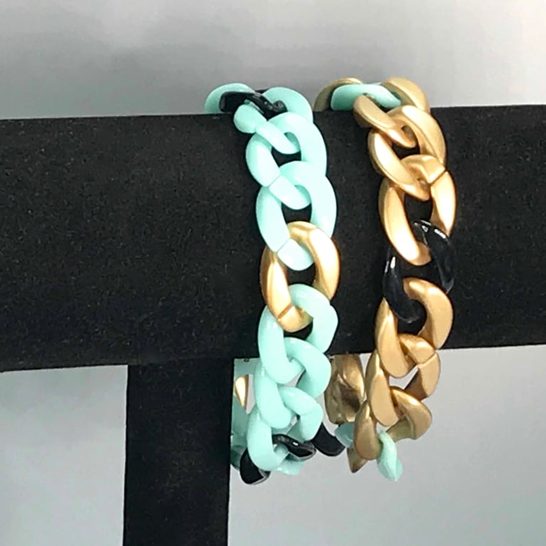 CHUNKY CHAIN BRACELET acrylic mint gold black adjustable 